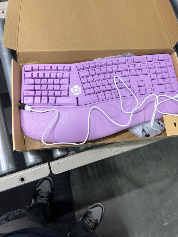 Photo 3 of ***NO BLUETOOTH USB RECEIVER IN BOX***


MEETION Ergonomic Keyboard, Split Wireless Keyboard with Cushioned Wrist, Palm Rest, Curved, Natural Typing Full Size Rechargeable Keyboard with USB-C Adapter for PC/Computer/Laptop/Windows/Mac,Purple