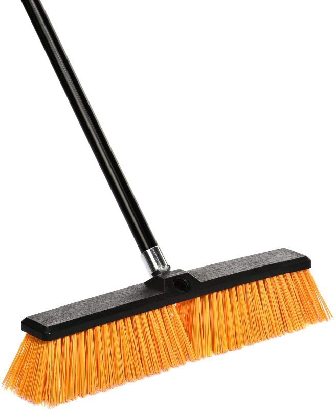 Photo 1 of Alpine Heavy Duty Push Broom for Floor Cleaning Stiff Bristle Brush for Shop, Deck, Garage, Concrete for Indoor & Outdoor Sweeping Broom (Orange-18 inches) Orange 18 in