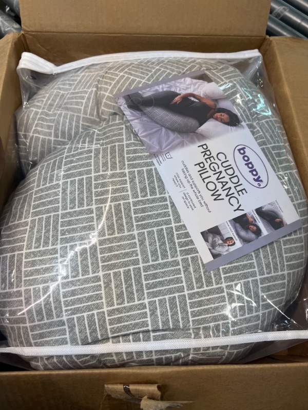 Photo 3 of Boppy Cuddle Pregnancy Pillow with Removable, Breathable Cover | Gray Basket Weave | Plush Contoured Support | Prenatal and Postnatal Positioning