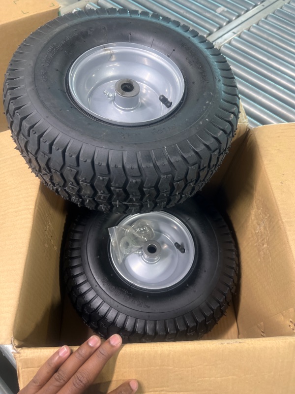 Photo 1 of (2 Pack) 15 x 6.00-6 Tire and Wheel Set - for Lawn Tractors with 3/4" Sintered iron bushings 15" x 6.00-6" Silver