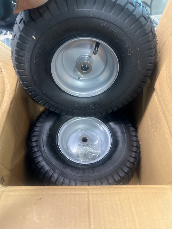 Photo 3 of (2 Pack) 15 x 6.00-6 Tire and Wheel Set - for Lawn Tractors with 3/4" Sintered iron bushings 15" x 6.00-6" Silver