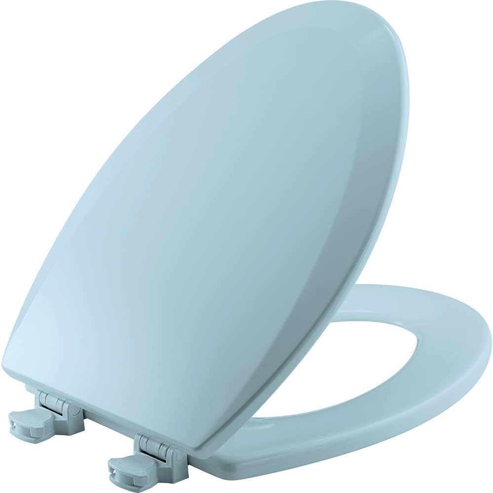 Photo 1 of  Blue Elongated Molded Wood Toilet Seat with Easy-Clean & Change Hinge, 1 Pack