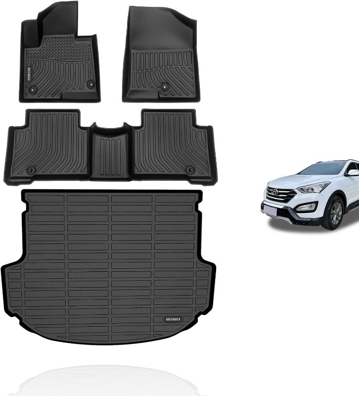 Photo 1 of KELCSEECS All Weather Cargo Liners for 2013 2014 2015 2016 2017 2018 Hyundai Santa Fe Sport Custom Fit Cargo Mat (Trunk Mat) Black Trunk Liner Accessories Santa Fe Sport 2013-2018 trunk