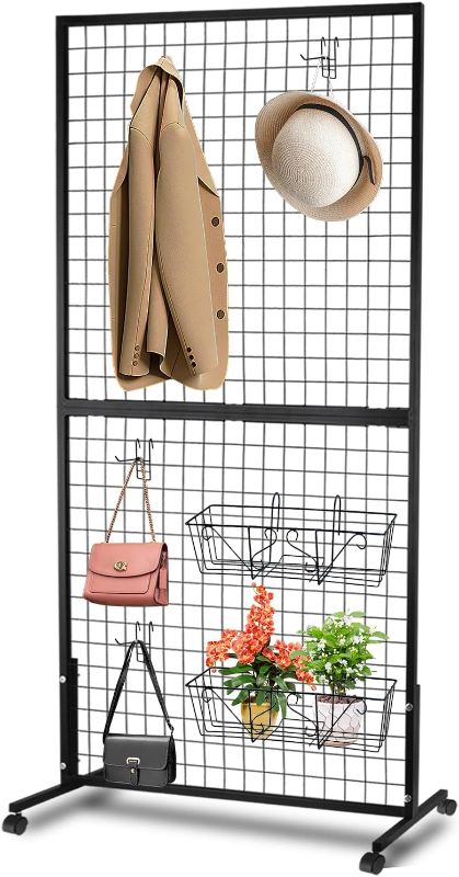 Photo 1 of ktondic 3'×6' Double-Layer Grid Panels for Display, Movable Gridwall Panels Tower with T-Base Stand, Sturdy Wire Grid Wall Panels Metal Art Display Racks for Retail Displays Craft Shows
