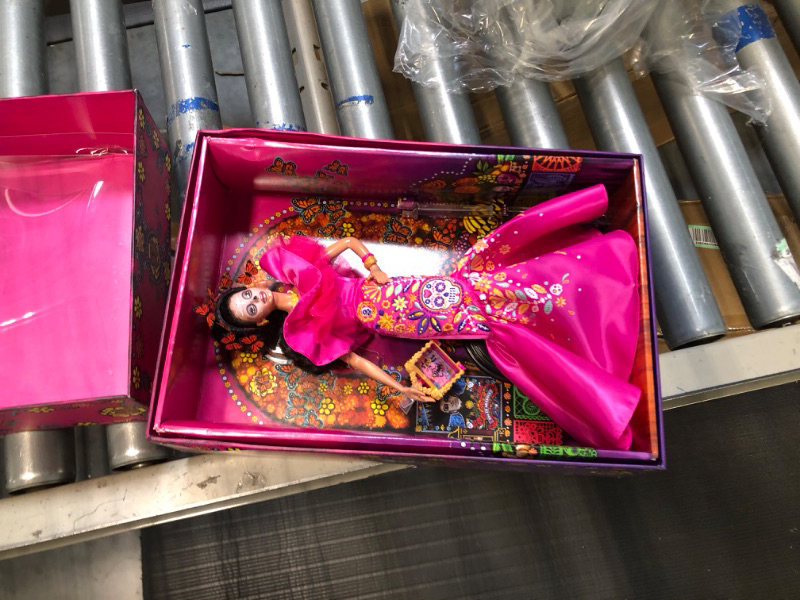 Photo 1 of Barbie 2023 Día De Muertos Barbie Doll Wearing Ruffled Pink Gown and Holding Tiny Ofrenda, Barbie Signature