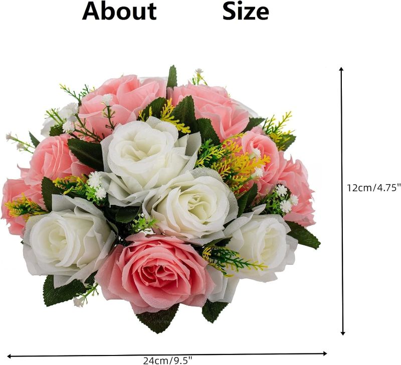 Photo 1 of 1 PCS Fake Flower Ball Arrangement Bouquet,  Plastic Roses with Base, Artificial Flower for Wedding Bouquets Centerpieces Party Valentine's Day Home Decor