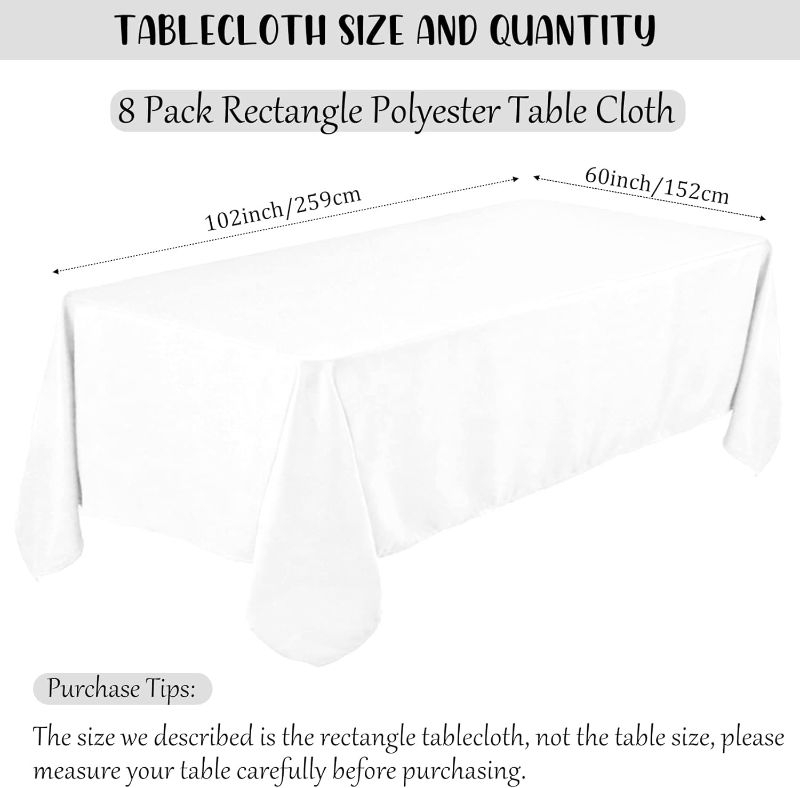 Photo 1 of 1 Pack Thick Premium White Tablecloth 60 x 102 Inch, Rectangle Table Clothes for 6 Foot Rectangle Tables Washable Polyester Fabric Table Covers for Wedding Party Reception Banquet Buffet Restaurant White 60 x 102 Inch