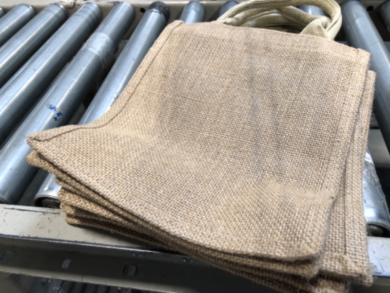 Photo 1 of 5 Pack Jute Natural Burlap Tote Bags with Handles for Groceries, Shopping, Bachelorette Party, Bulk Set