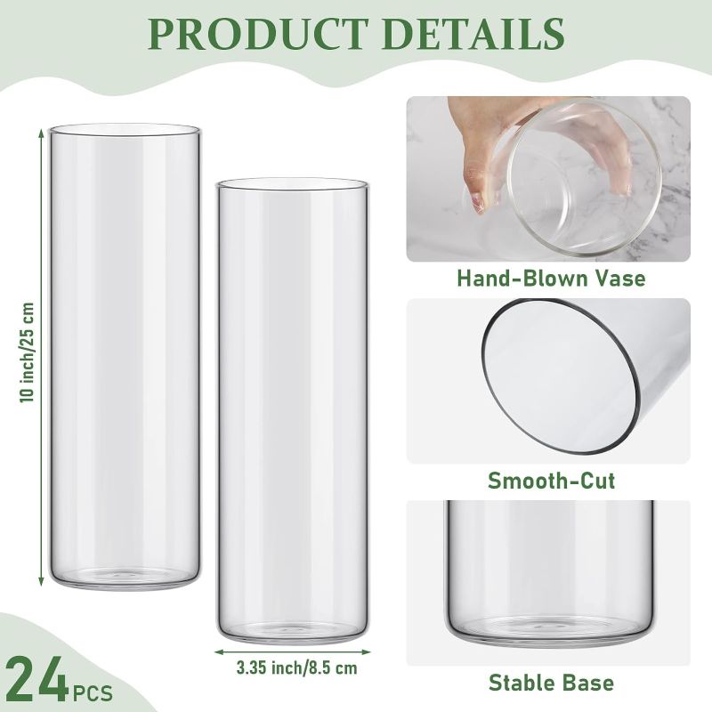 Photo 1 of 2 Pcs Glass Cylinder Vases for Centerpieces Bulk Floating Candle Holders Glass Table Vases for Wedding Home Formal Dinners Decorations (10 x 3.35 Inch)