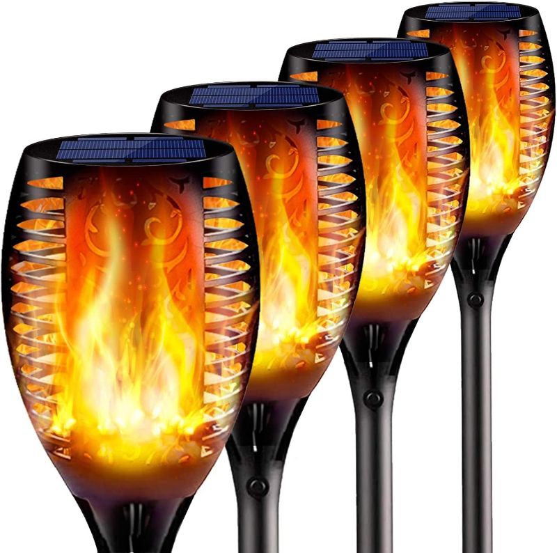 Photo 1 of 4PCs Solar Torch Lights Outdoor, 43 inch 96 LED, Waterproof Landscape Garden Pathway Light with Vivid Dancing Flickering Flames, with Auto On/Off Dusk to Dawn, for Christmas Lights Decoration