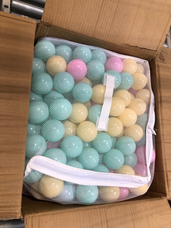 Photo 3 of Amazon Basics BPA Free Crush-Proof Plastic Ball Pit Balls with Storage Bag, Toddlers Kids 12+ Months, 6 Pastel Colors - Pack of 400 6 Pastel Colors 400 Balls