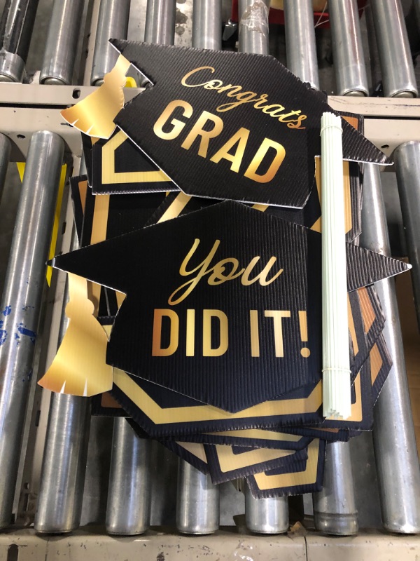 Photo 3 of 2023 Large Graduation Yard Sign with Stakes, Black and Gold Congrats Grad Outdoor Lawn Decoration, Classes of 2023 Graduation Party Supplies (2023 Graduation)
