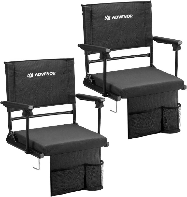 Photo 1 of ADVENOR Portable Stadium Seat with Back Support for Bleacher -2 Pack, Adjuatble 6 Reclining Position, 2 Pockets Thick Padded Cushion Ideal for Basketball Soccer Sport Events
