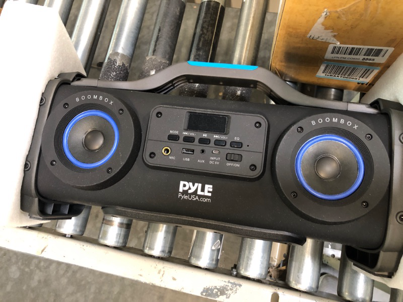 Photo 1 of Wireless Portable Bluetooth Boombox Speaker - 800W Rechargeable Boom Box Speaker Portable Barrel Loud Stereo System with AUX Input, USB, 1/4" in, Fm Radio, 4" Subwoofer, DJ Lights - Pyle PBMSPG148