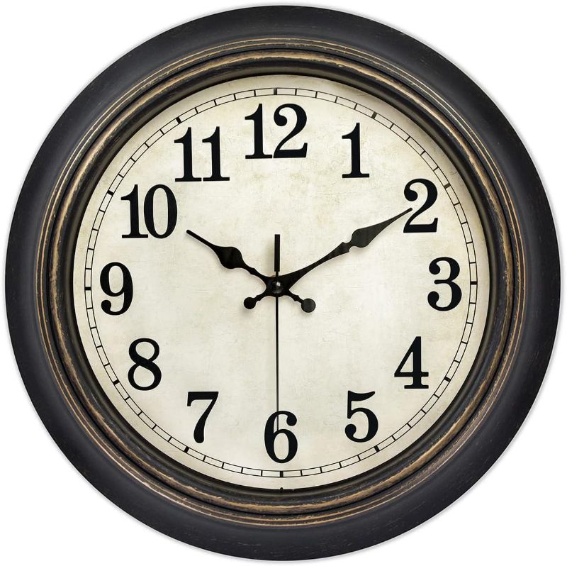 Photo 1 of 45MinST 45Min 14Inch Round Classic Clock, Silent NonTicking Retro Quartz Decorative Wall Clock BlackGold