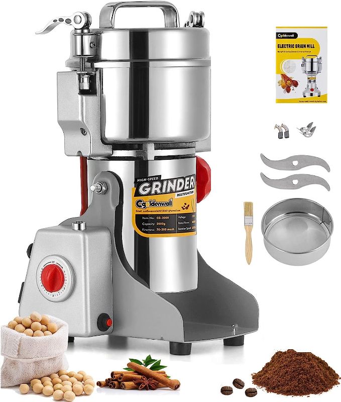 Photo 1 of CGOLDENWALL 700g Electric Grain Grinder Mill Safety Upgraded 2400W High-speed Spice Herb Grinder Commercial Superfine Grinding Machine Dry Cereals Pulverizer CE 110V (700g Swing Type)