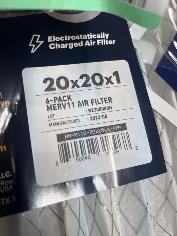 Photo 3 of BNX TruFilter 20x20x1 Air Filter MERV 11 (6-Pack) - MADE IN USA - Allergen Defense Electrostatic Pleated Air Conditioner HVAC AC Furnace Filters for Allergies, Dust, Pet, Smoke, Allergy MPR 1200 FPR 7