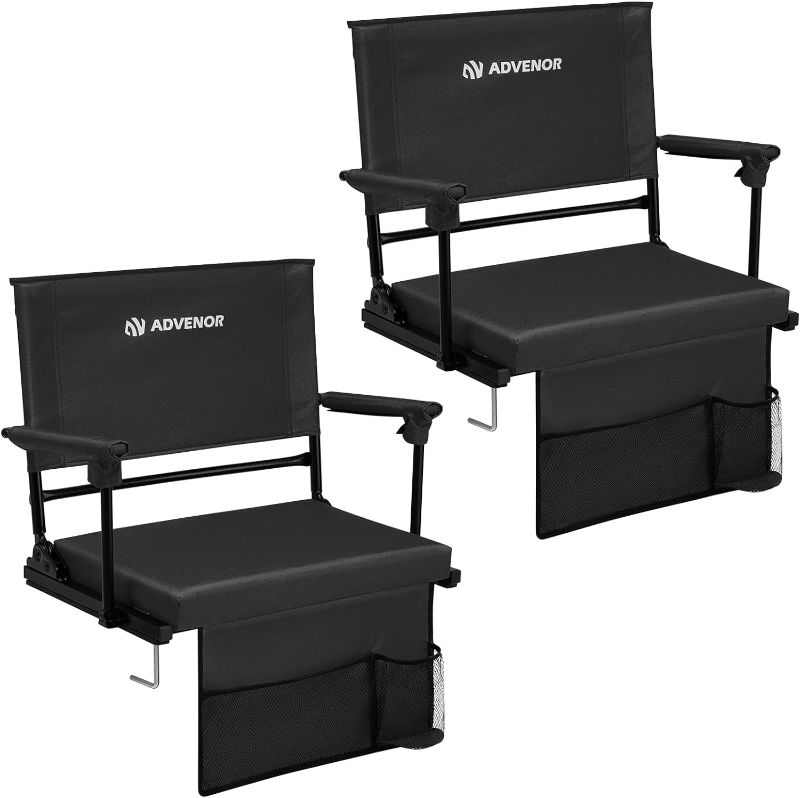 Photo 1 of ADVENOR Portable Stadium Seat with Back Support for Bleacher -2 Pack, Adjuatble 6 Reclining Position, 2 Pockets Thick Padded Cushion Ideal for Basketball Soccer Sport Events
