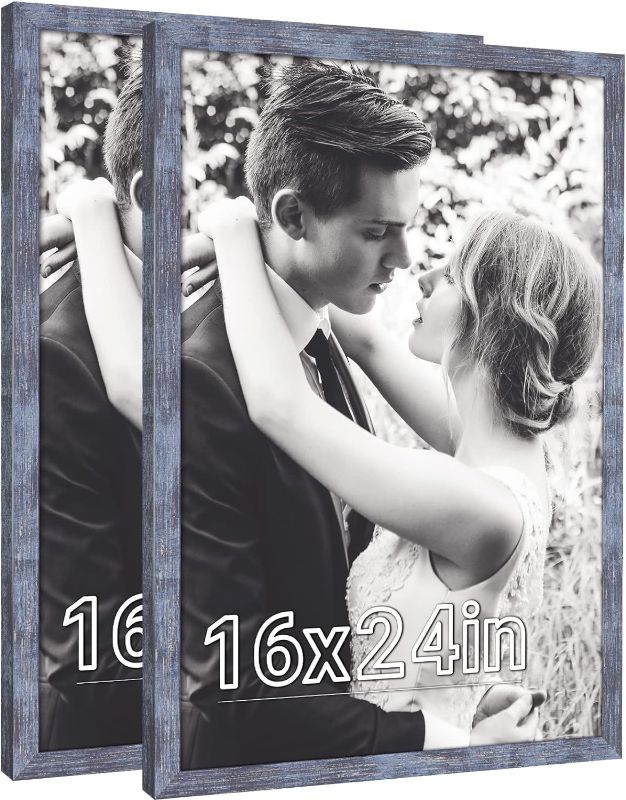 Photo 1 of 16x24 Rustic Blue Frame Set of 2, Natural 24x16in Canvas Picture Poster Frame 2 Pack, Large Retro Gallery Concert Portrait Photo Wall Pic Frame, Anniversary/Wedding/Birthday/Thank you/Christmas Gift
