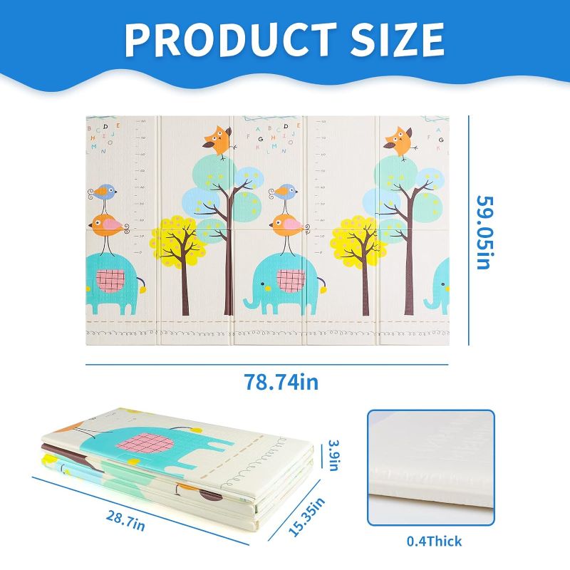 Photo 1 of Baby Play Mat for Floor Foam Playmat for Baby Reversible Foldable Waterproof Soft Foam Extra Large Playmat for Babies and Toddlers with Travel Carry Bag(79 x 59 x 0.4 in)