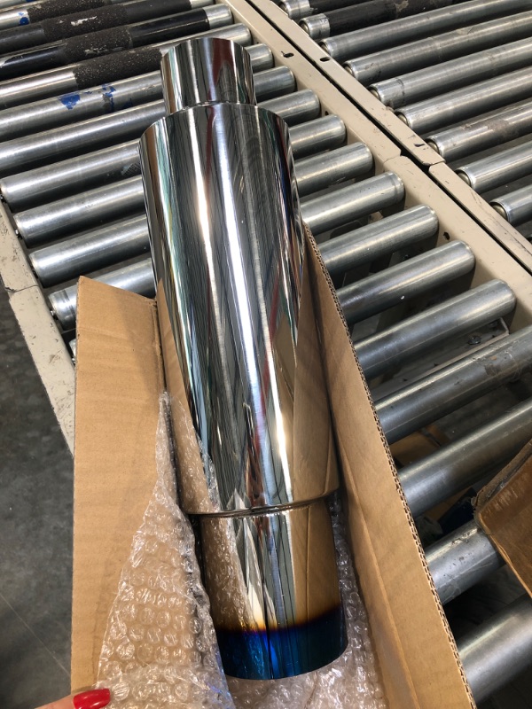 Photo 3 of EVIL ENERGY Exhaust Muffler, Stainless Steel Exhaust Tip, Universal 18.5" Length (Burnt, 3'' Inlet 4'' Outlet) 3" in 4" out-Burnt