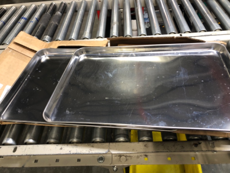 Photo 3 of Set of 2  Bar Trays Metal Silver Serving Tray Vegetable Food Prepare Rectangular Tray for Liquor Display Large Silver Platter Decorative Camping Tray, Approximately 23 x 16 x 1 Inches