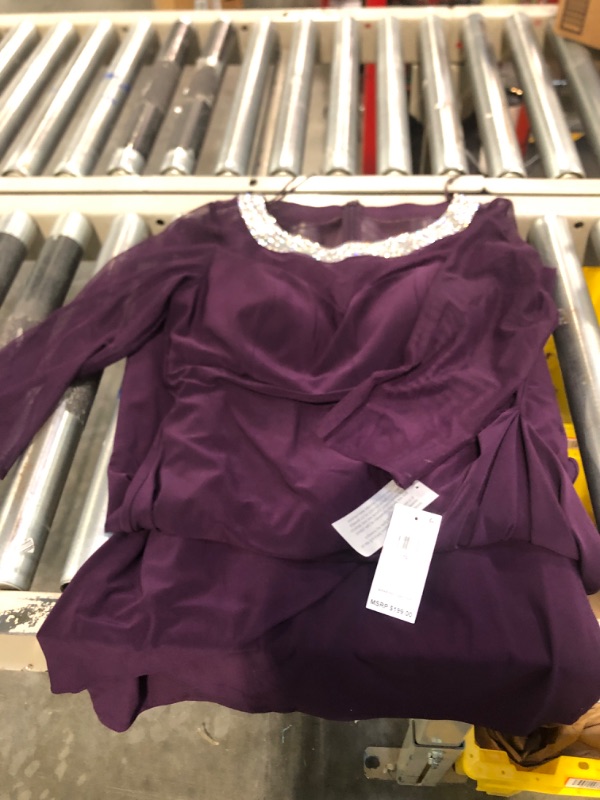 Photo 1 of Alex Evenings Women's Long Shift Dress Illusion Neckline (Petite and Regular) 10 Eggplant