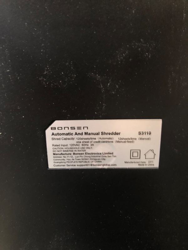 Photo 1 of BONSEN 100-Sheet Auto Feed Paper Shredder High Security Micro Cut Shredders for Home Office Use/ 30 Minutes/ Security Level P-4,6-Gallon Bin (S3110) 100-Sheet Autofeed