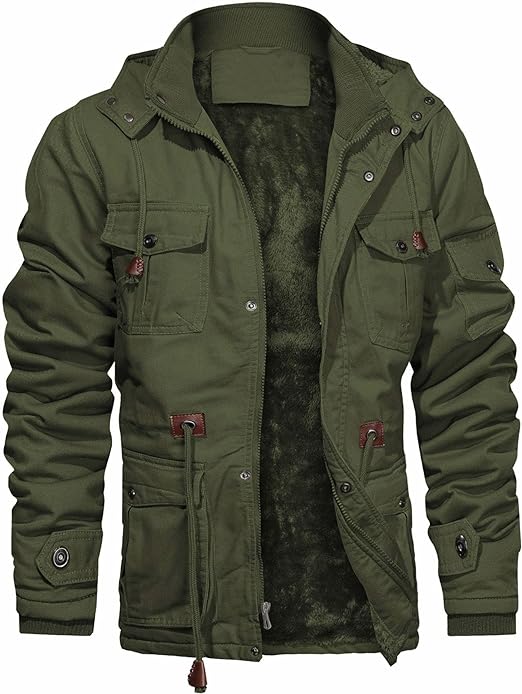 Photo 1 of CHEXPEL Men's Thick Winter Jackets with Hood Fleece Lining Cotton Military Jackets Work Jackets with Cargo Pockets Large