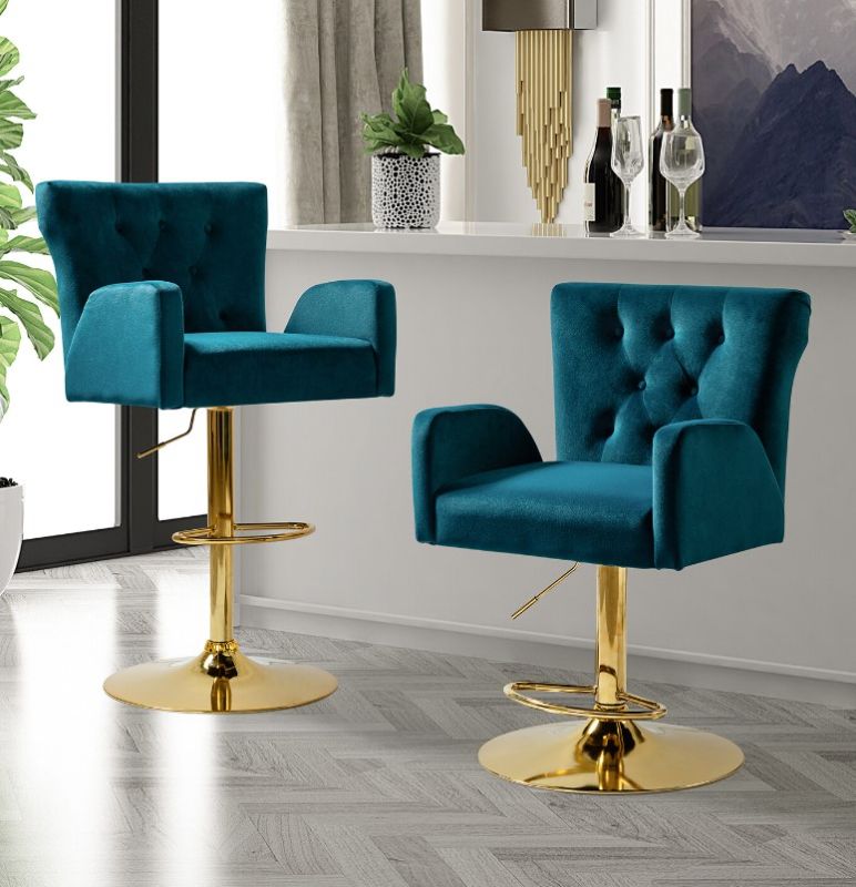 Photo 1 of Karat Home
Leopoldo Swivel Adjustable Height Bar Stool in Teal (Set of 2)