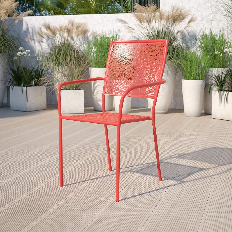 Photo 1 of Flash Furniture Commercial Grade Coral Indoor-Outdoor Steel Patio Arm Chair with Square Back
