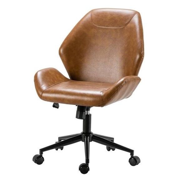 Photo 1 of Rosal 100% PU Camel Swivel Task Chair with Metal Base