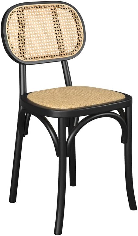 Photo 1 of Inmod Callan Dining Chair, Set of 2, Black Rattan Upholstered Dining Chairs with Curved Backrest, Mid-Century Rattan Kitchen Chairs, Rattan Chairs with Cane Backrest
