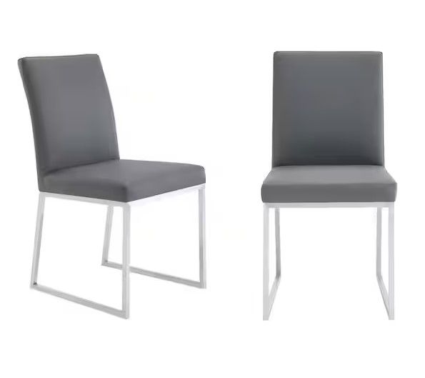 Photo 1 of Trevor Brushed Stainless Steel and Gray Faux Leather Dining Chair (Set of 2)