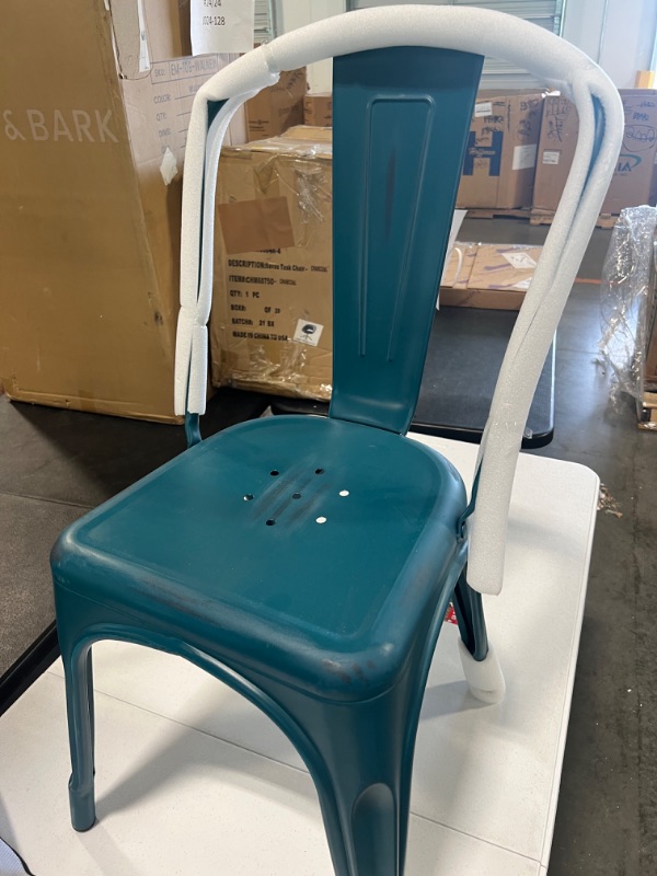 Photo 4 of Flash Furniture Commercial Grade Distressed Kelly Blue-Teal Metal Indoor-Outdoor Stackable Chair

