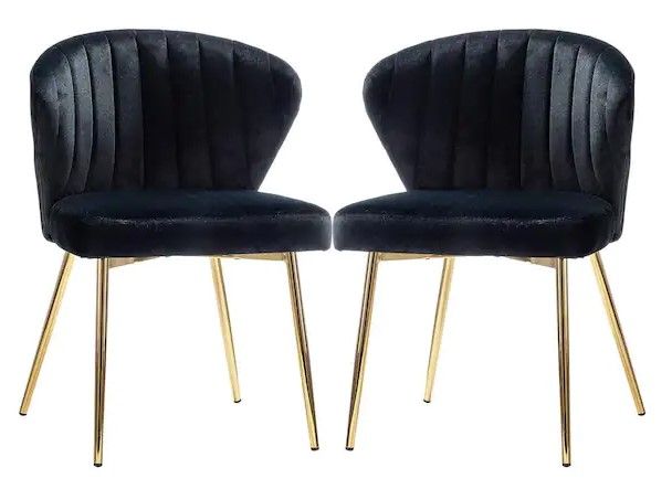 Photo 1 of JAYDEN CREATION
Milia Golden Legs Black Tufted Dining Chair (Set of 2)