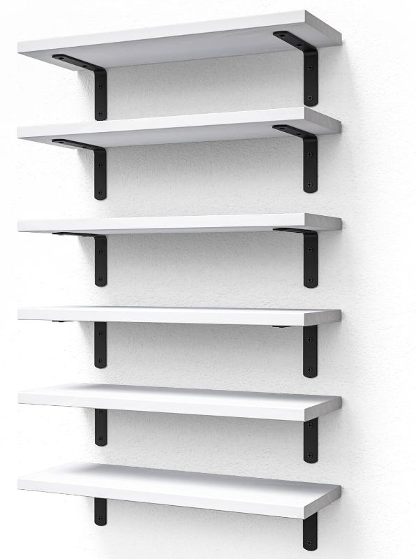 Photo 1 of WOPITUES Floating Shelves Set of 6, Wood Floating Shelves Wall Mounted, White Floating Shelf for Wall Decor, Bathroom Shelves for Wall, Book Wall Shelves for Living Room-Modern White