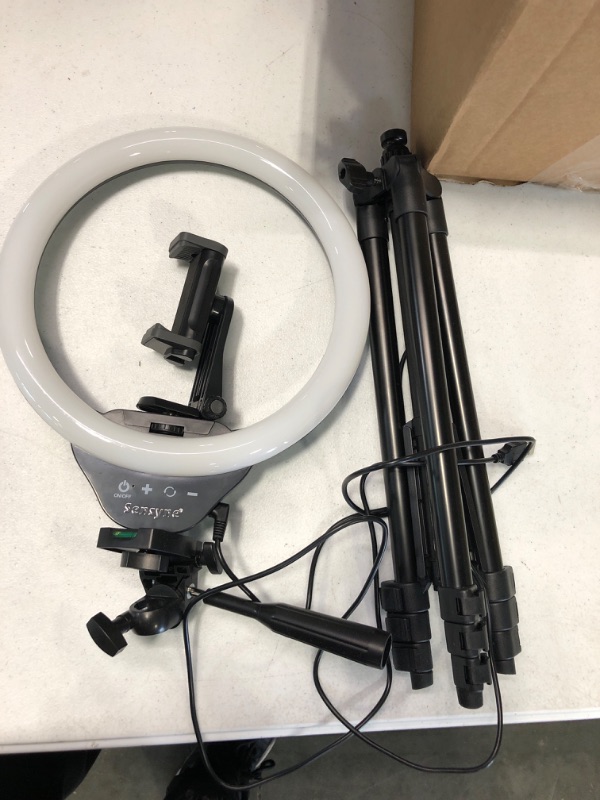 Photo 1 of Sensyne 10'' Ring Light with 50'' Extendable Tripod Stand, LED Circle Lights with Phone Holder for Live Stream/Makeup/YouTube Video/TikTok, Compatible with All Phones 10 inches Nature