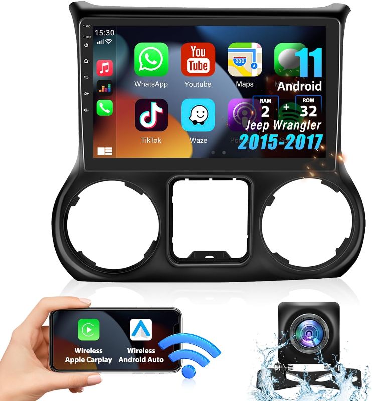 Photo 1 of [2+32G] Android 11 Car Stereo for Jeep Wrangler 2015-2017 with Wireless Apple Carplay&Android Auto,10.1 Inch Touch Screen Car Radio with GPS WiFi Bluetooth FM/RDS Dual USB/AUX-in+AHD Backup Camera