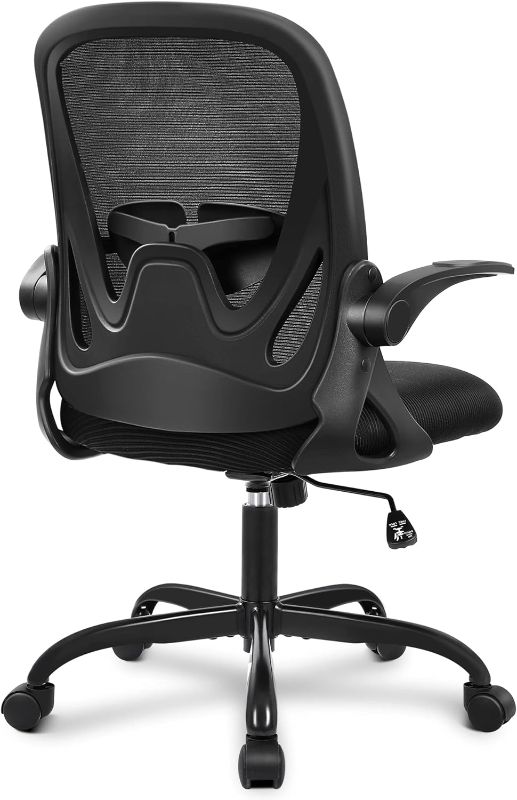 Photo 1 of Primy Office Ergonomic Desk Chair with Adjustable Lumbar Support and Height, Swivel Breathable Mesh Computer Chair with Flip up Armrests for Conference Room (Black)