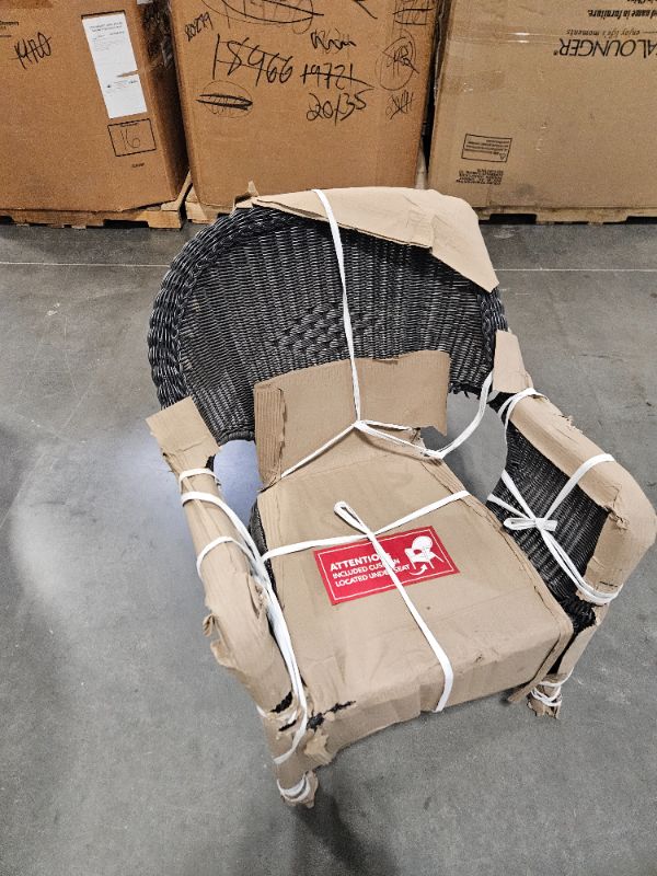 Photo 1 of Rosemont Stackable Black Steel Wicker Outdoor Patio Lounge Chair with Putty Tan Cushion