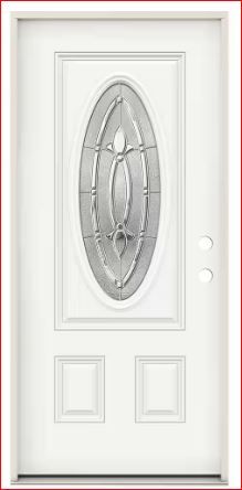 Photo 1 of  36 in. x 80 in. Left-Hand 3/4 Oval Blakely Glass Modern White Paint Fiberglass Prehung Front Door w/Rot Resistant Frame
