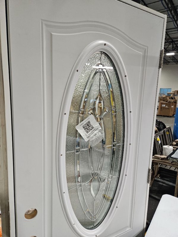 Photo 5 of  36 in. x 80 in. Left-Hand 3/4 Oval Blakely Glass Modern White Paint Fiberglass Prehung Front Door w/Rot Resistant Frame
