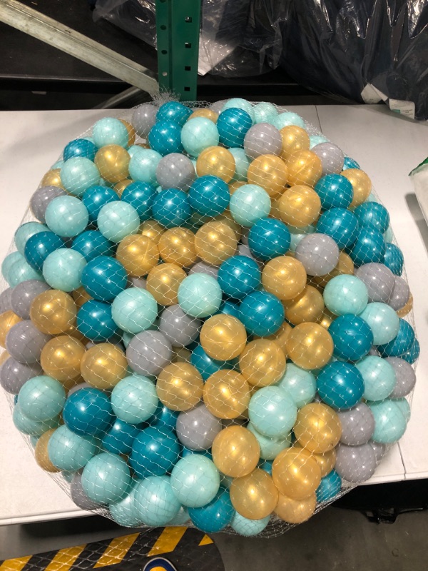 Photo 2 of Heopeis Ball Pit Balls for Kids, Balls for Playpen, 100 Pack, Phthalate and BPA Free, Plastic Balls for Ball Pit, Gift for Toddlers and Kids Pearl Green+Pearl Mintgreen+Gold+Gray