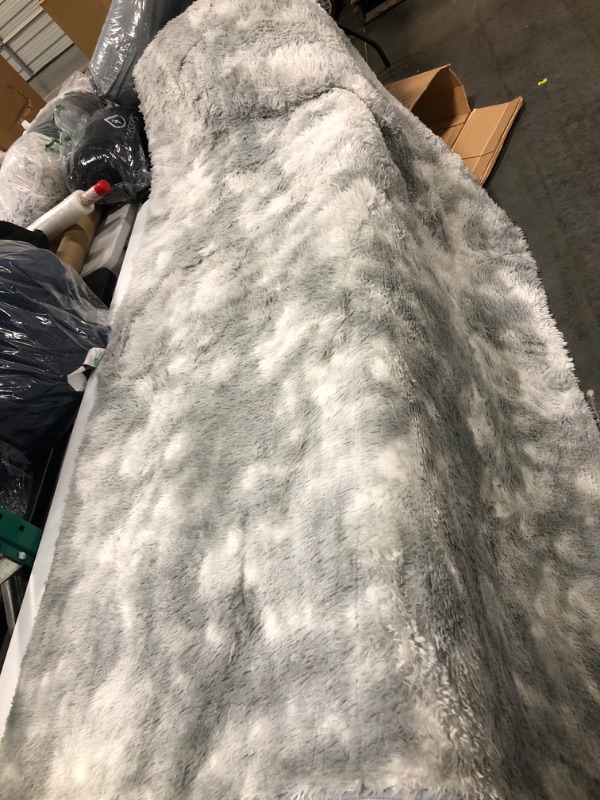 Photo 3 of  80x50 Area Rugs for Living Room, Large Shag Bedroom Carpet, Tie-Dyed Grey&White Big Indoor Thick Soft Nursery Rug, 