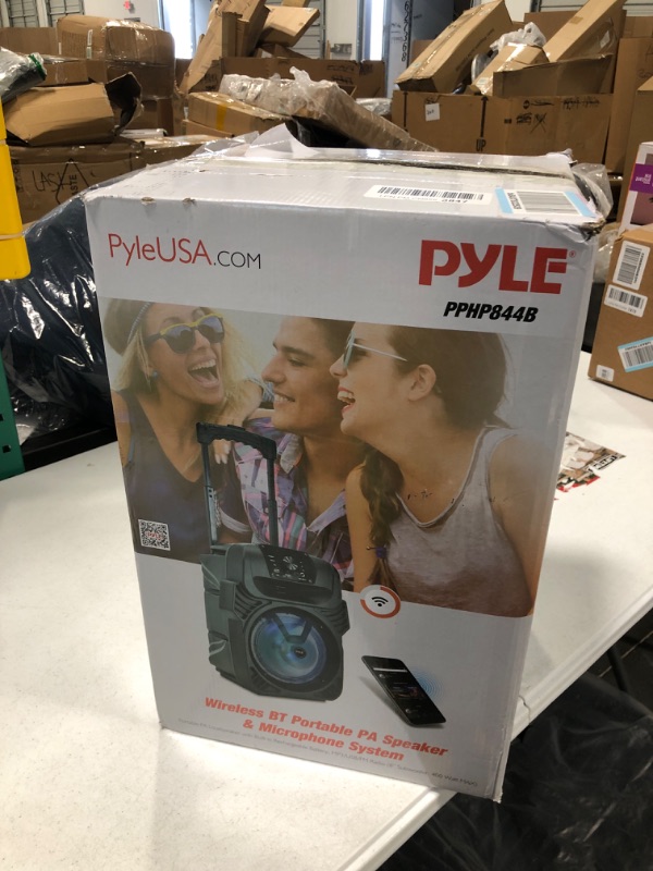 Photo 2 of Pyle 400W Portable Bluetooth PA Loudspeaker - 8” Subwoofer System, 4 Ohm/55-20kHz, USB/MP3/FM Radio/ ¼ Mic Inputs, Multi-Color LED Lights, Built-in Rechargeable Battery w/ Remote Control -PPHP844B