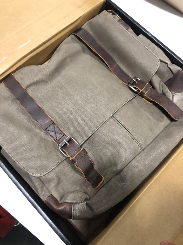 Photo 3 of Messenger Bag for Men, Waterproof Genuine Leather Waxed Canvas Briefcase 15.6 Inch Laptop Larger Shoulder Bag 