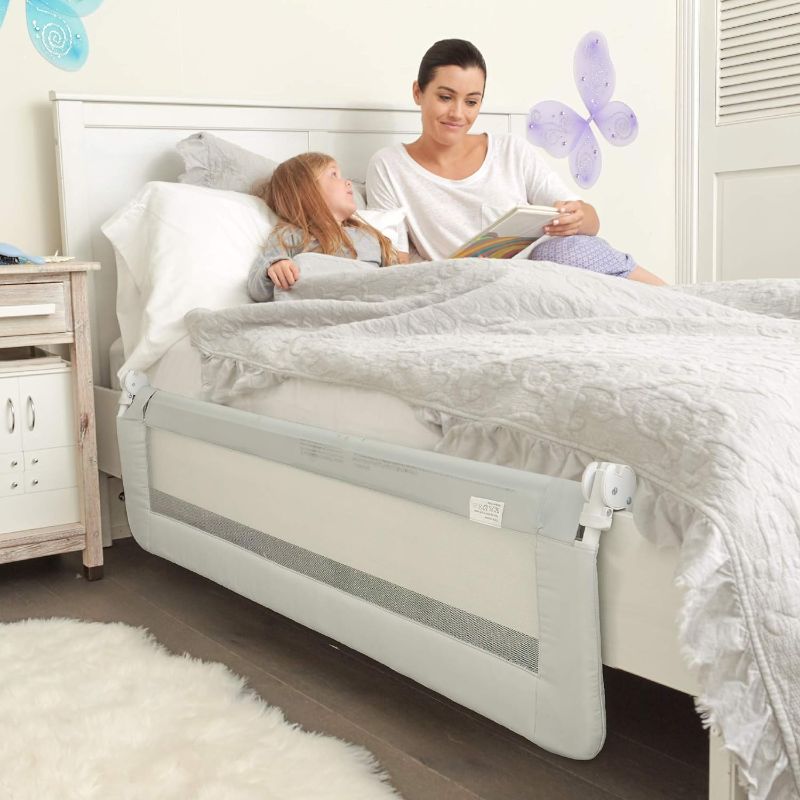 Photo 1 of ComfyBumpy 59 inch Extra Long Toddler Bed Rails - Baby Bed Rail Guard for Kids, Twin, Full, King and Queen Beds - Adjustable Bed Rail for Toddlers - Baby Bed Side Bedrails - Gray, XL (59" x 19.5")
