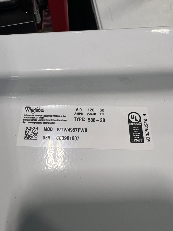 Photo 2 of Whirpool 3.8-3.9 Cu. Ft. Whirlpool® Top Load Washer with Removable Agitator *** SEE NOTES ***