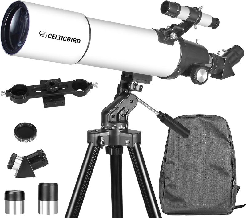 Photo 1 of Celticbird 80x600mm AZ Telescope, Travel Telescopes for Adults Astronomy, Telescopio for Beginners,Kids with Backpack, Moon Filter, Phone Adapter